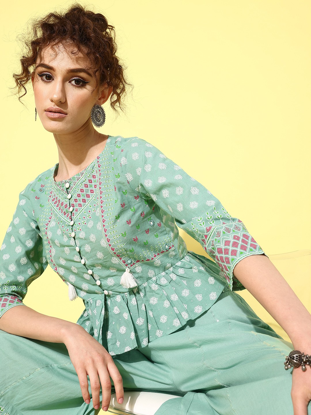 

Juniper Women Sea Green Printed Top with Palazzos