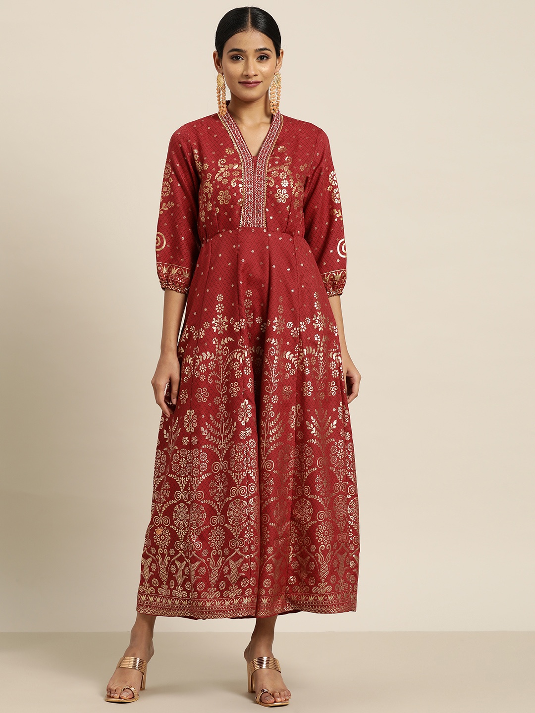 

Juniper Rayon Printed Anarkali Dress, Maroon