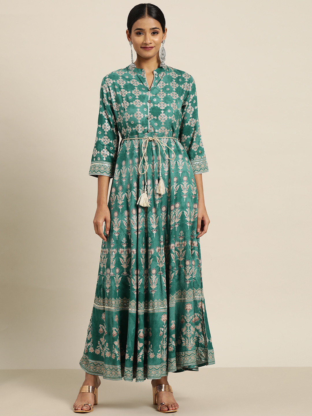 

Juniper Rayon Printed Anarkali Dress, Teal