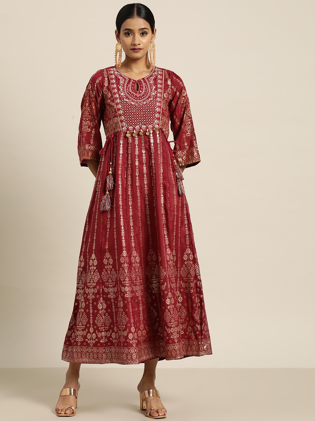 

Juniper Shantoon Printed Anarkali Dress, Maroon