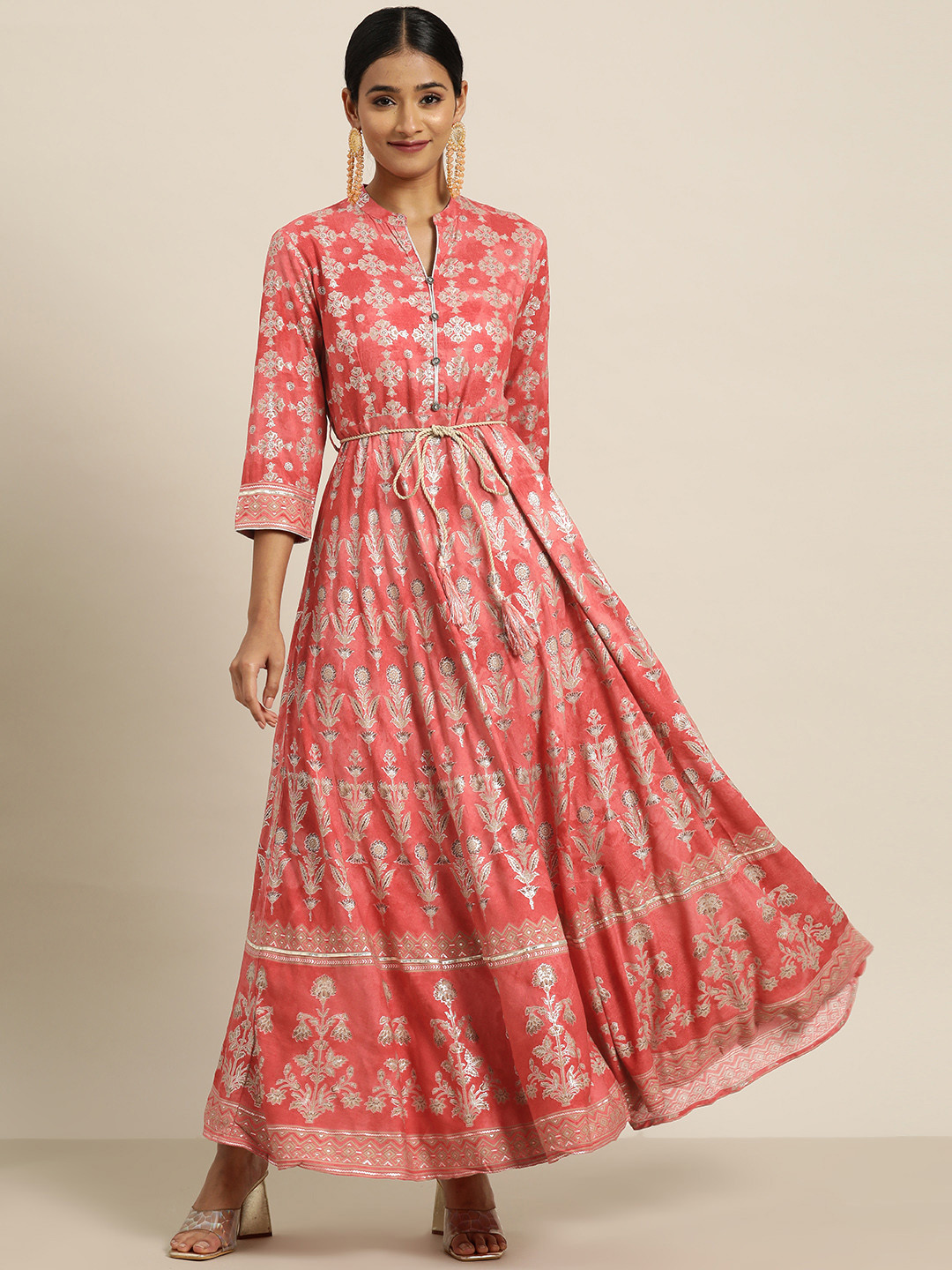 

Juniper Rayon Printed Flared Dress, Peach