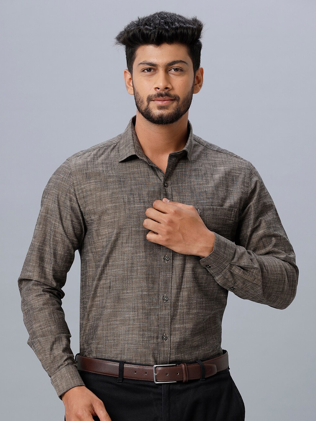 

Ramraj Regular Fit Spread Collar Formal Pure Cotton Shirt, Grey