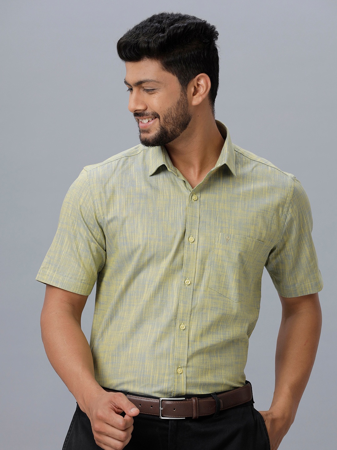 

Ramraj Smart Slim Fit Spread Collar Formal Pure Cotton Shirt, Green