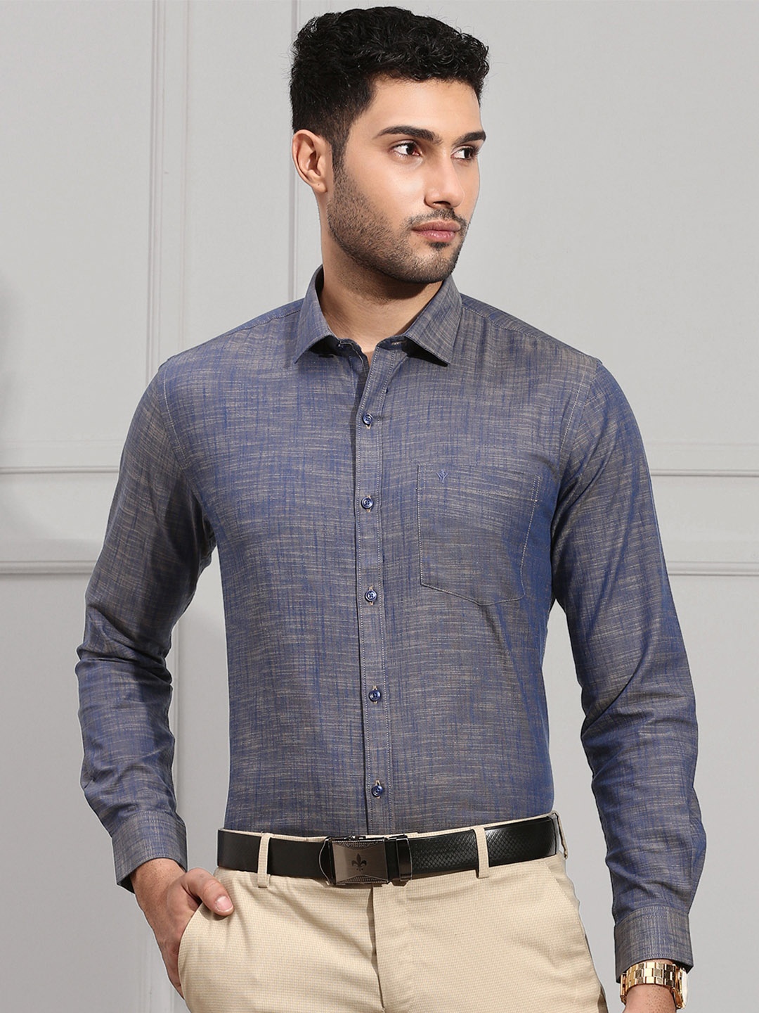 

Ramraj Smart Fit Spread Collar Formal Pure Cotton Shirt, Blue