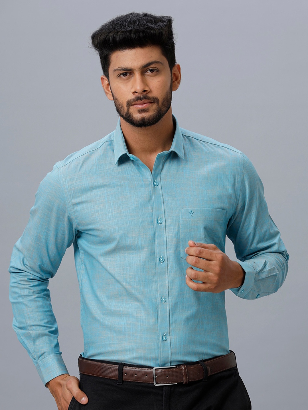 

Ramraj Smart Slim Fit Spread Collar Formal Pure Cotton Shirt, Blue