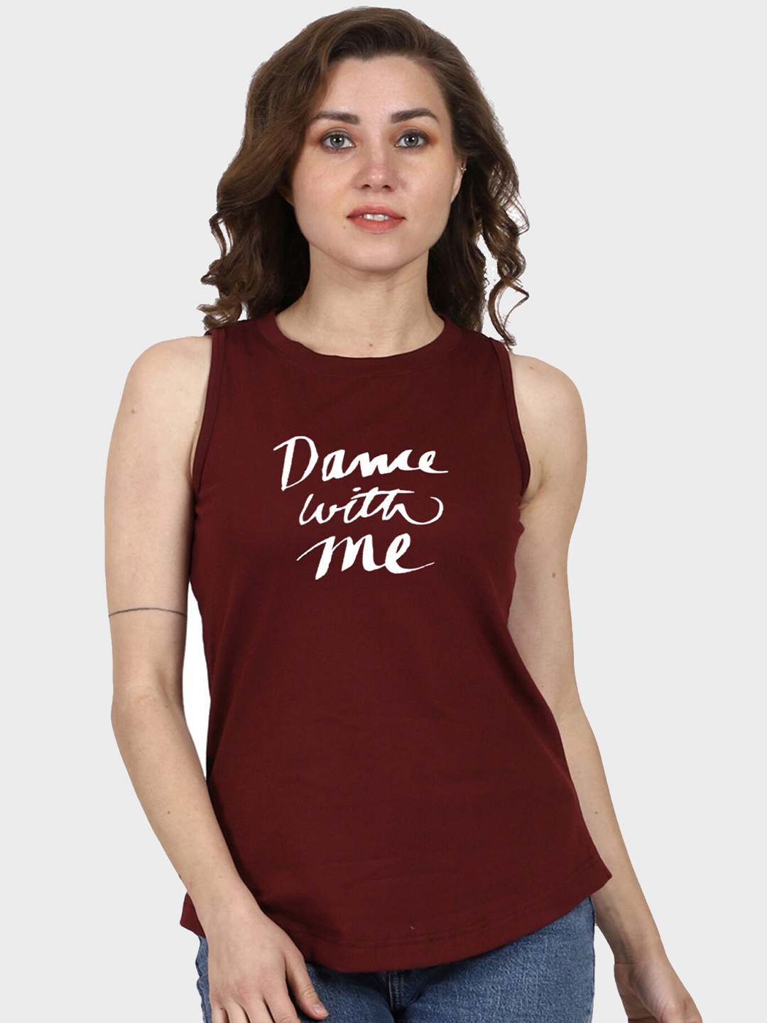 

T-SHIRT TRUCK Typography Printed Sleeveless Cotton T-shirt, Maroon
