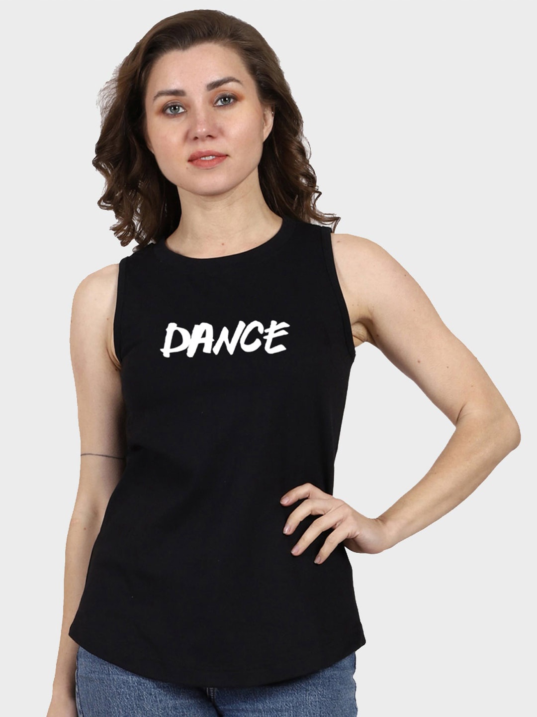 T-SHIRT TRUCK Typography Printed Sleeveless Cotton T-shirt, Black