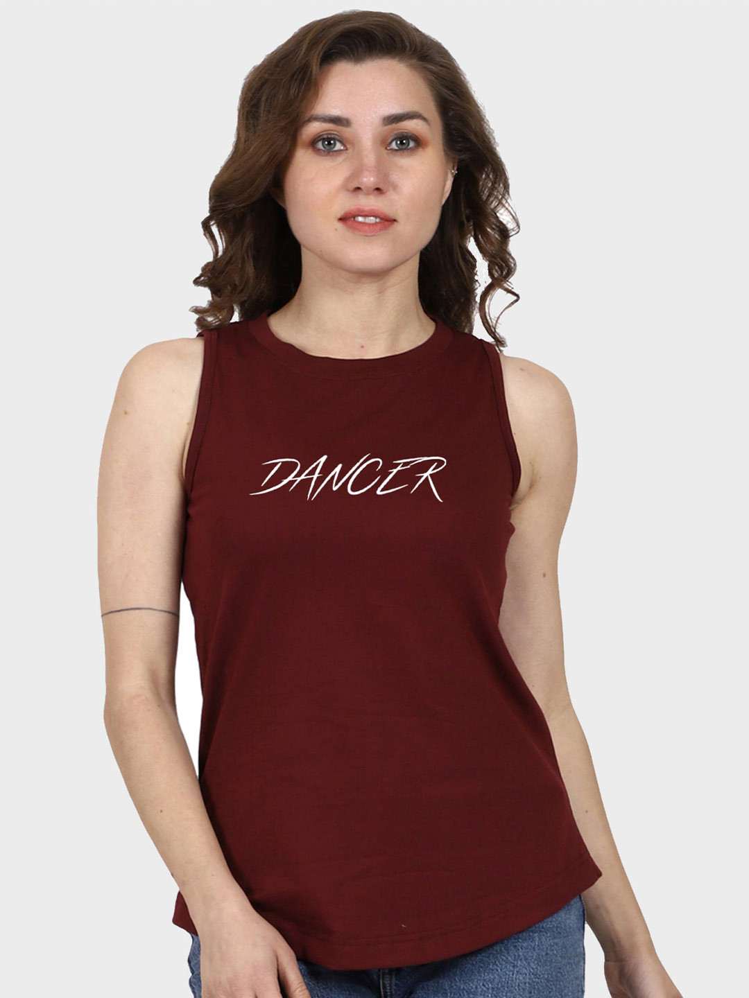 

T-SHIRT TRUCK Typography Printed Sleeveless Cotton T-shirt, Maroon