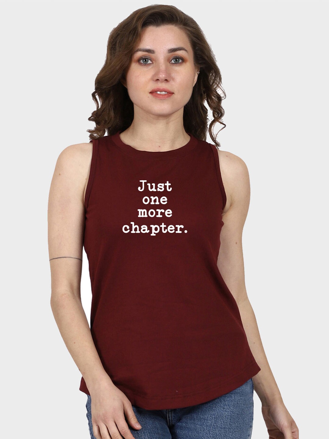 

T-SHIRT TRUCK Typography Printed Sleeveless Cotton T-shirt, Maroon