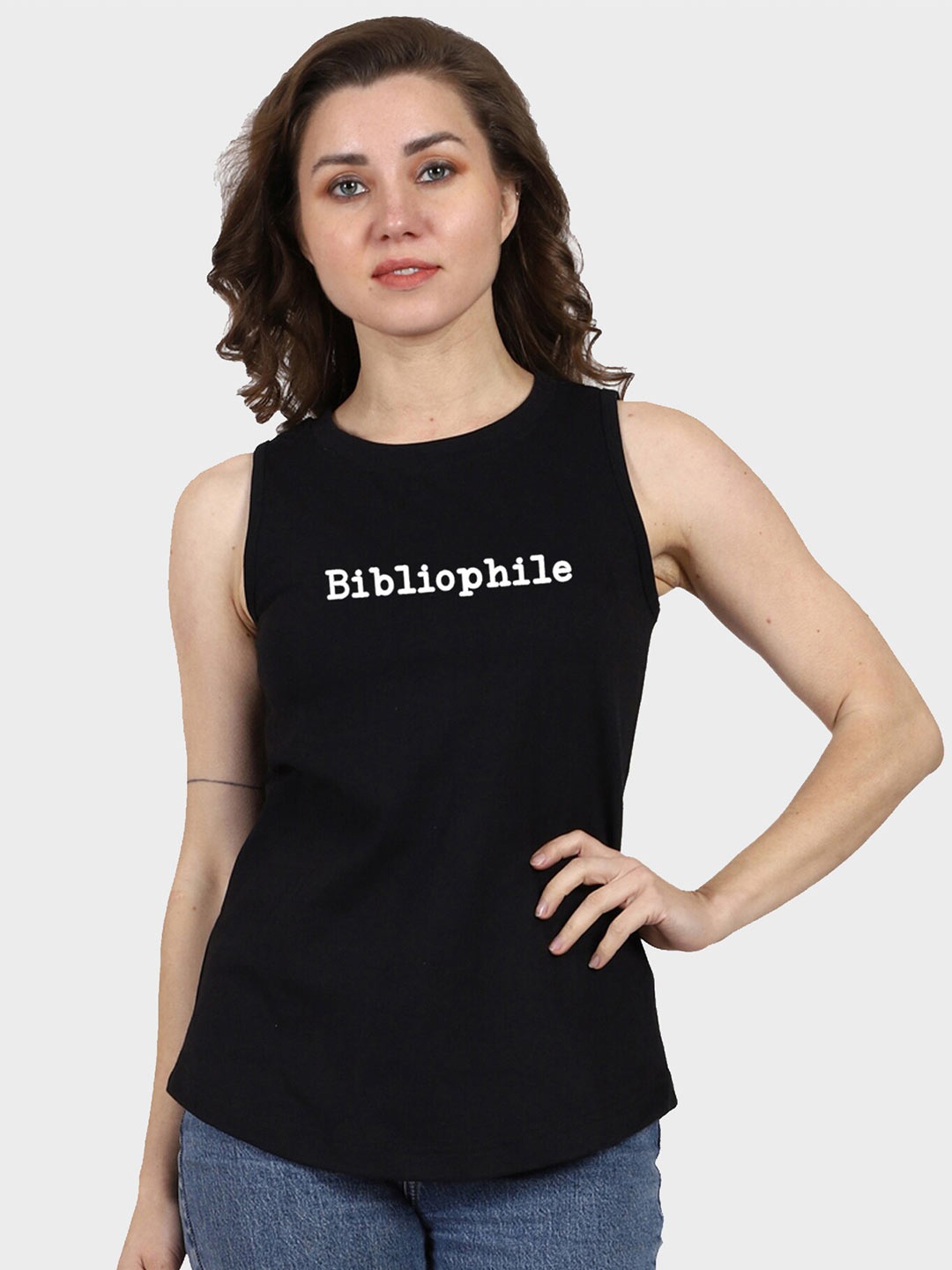 

T-SHIRT TRUCK Typography Printed Sleeveless Cotton T-shirt, Black
