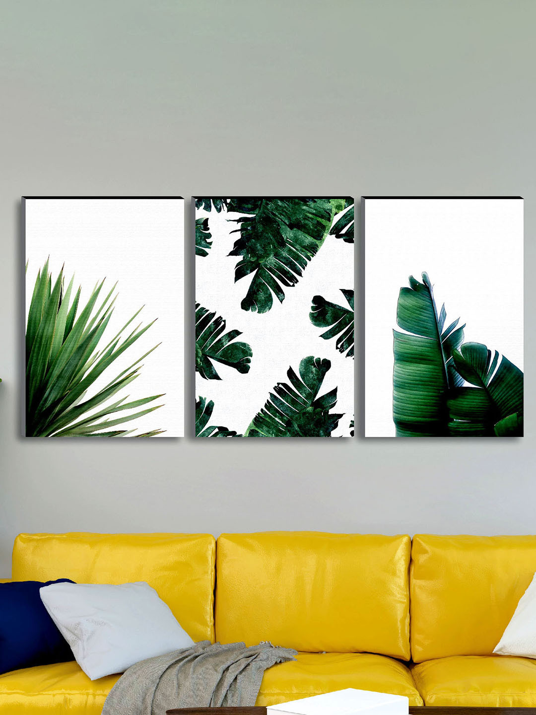 

SAF =Green & White 3-Pieces Tropical Modern Art Printed UV Coating Wall Art