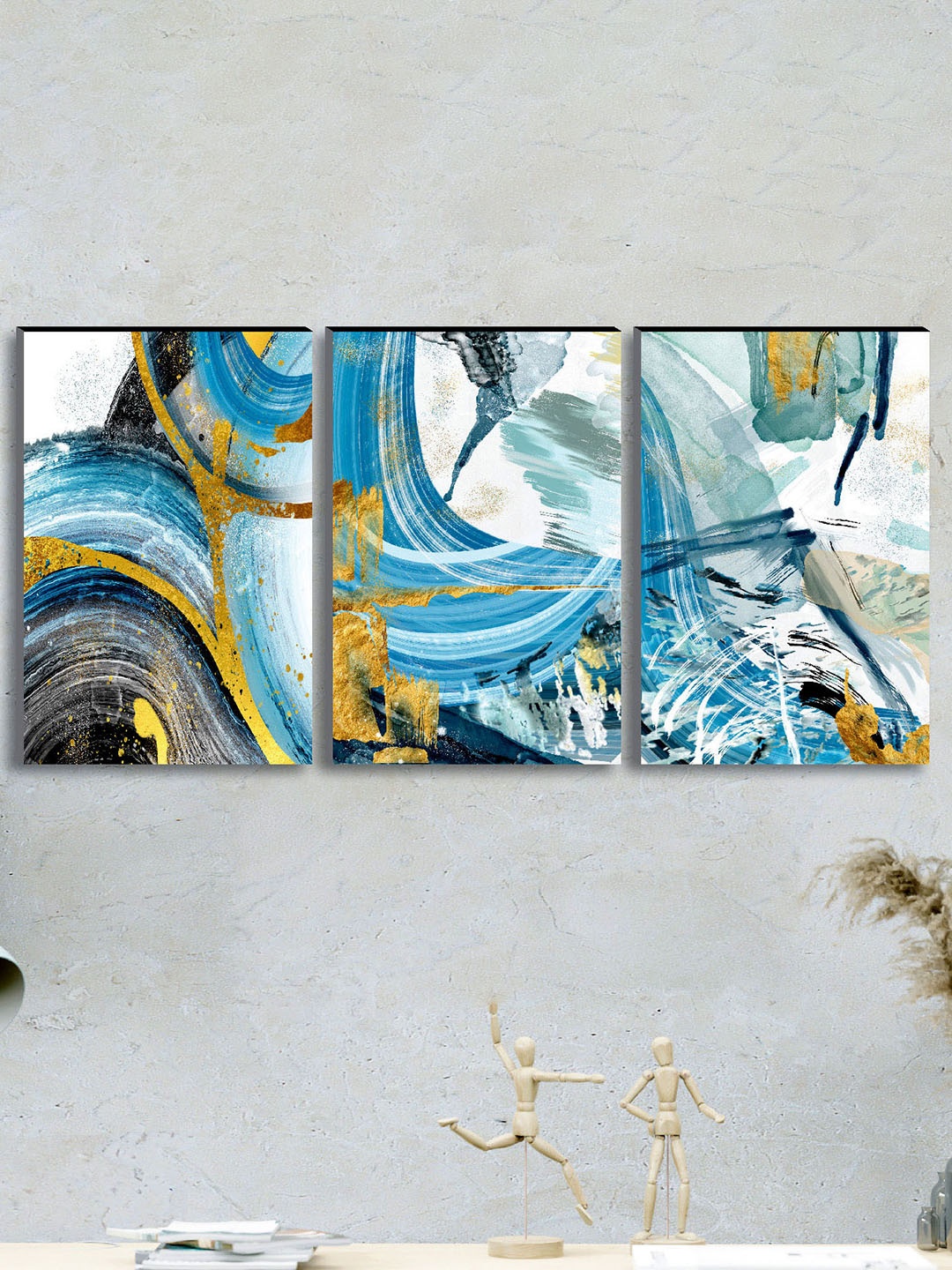 

SAF White & Blue 3-Pieces Modern Art Printed UV Coating Wall Art