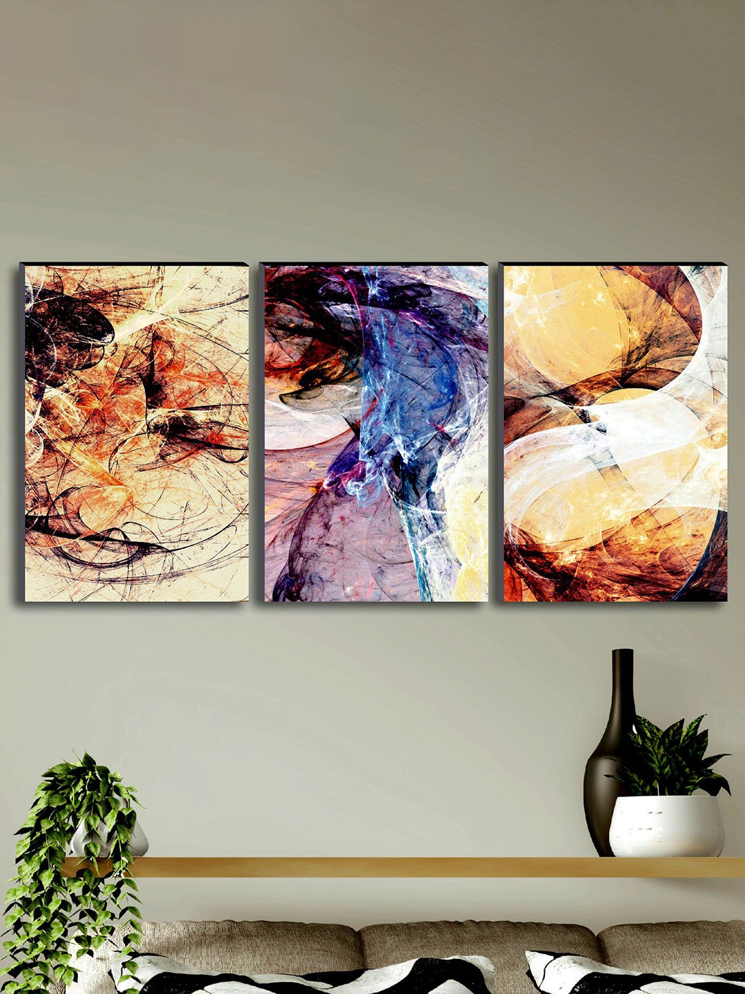

SAF Yellow & Blue 3-Pieces Modern Art Printed UV Coating Wall Art