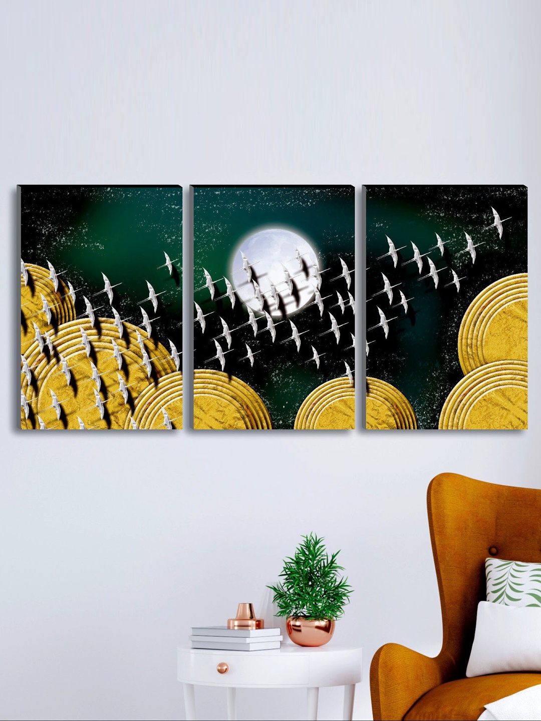 

SAF Yellow & Green 3-Pieces Modern Art Printed UV Coating Wall Art