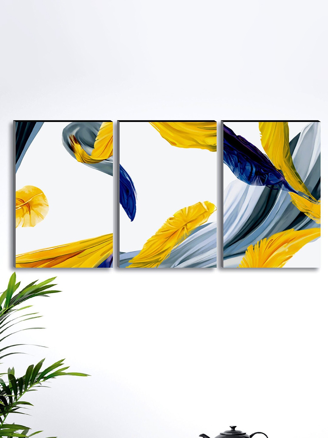 

SAF Blue & White 3-Pieces Modern Art Printed UV Coating Wall Art