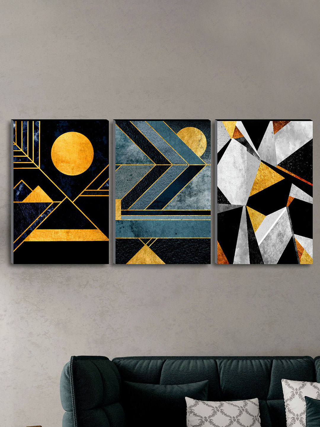 

SAF Black & Grey 3-Pieces Modern Art Printed UV Coating Framed Wall Art