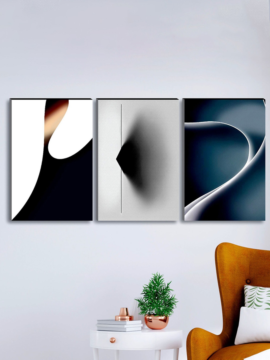 

SAF Black & White 3-Pieces Abstract Printed UV Coating Wall Art, Pink
