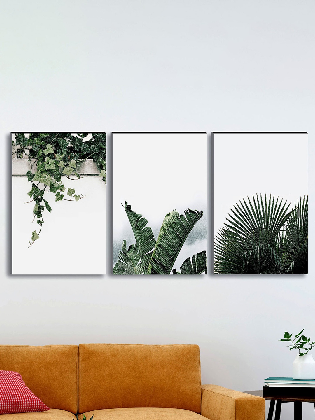 

SAF White & Green 3 Pieces Modern Art Painting UV Coating Wall Arts