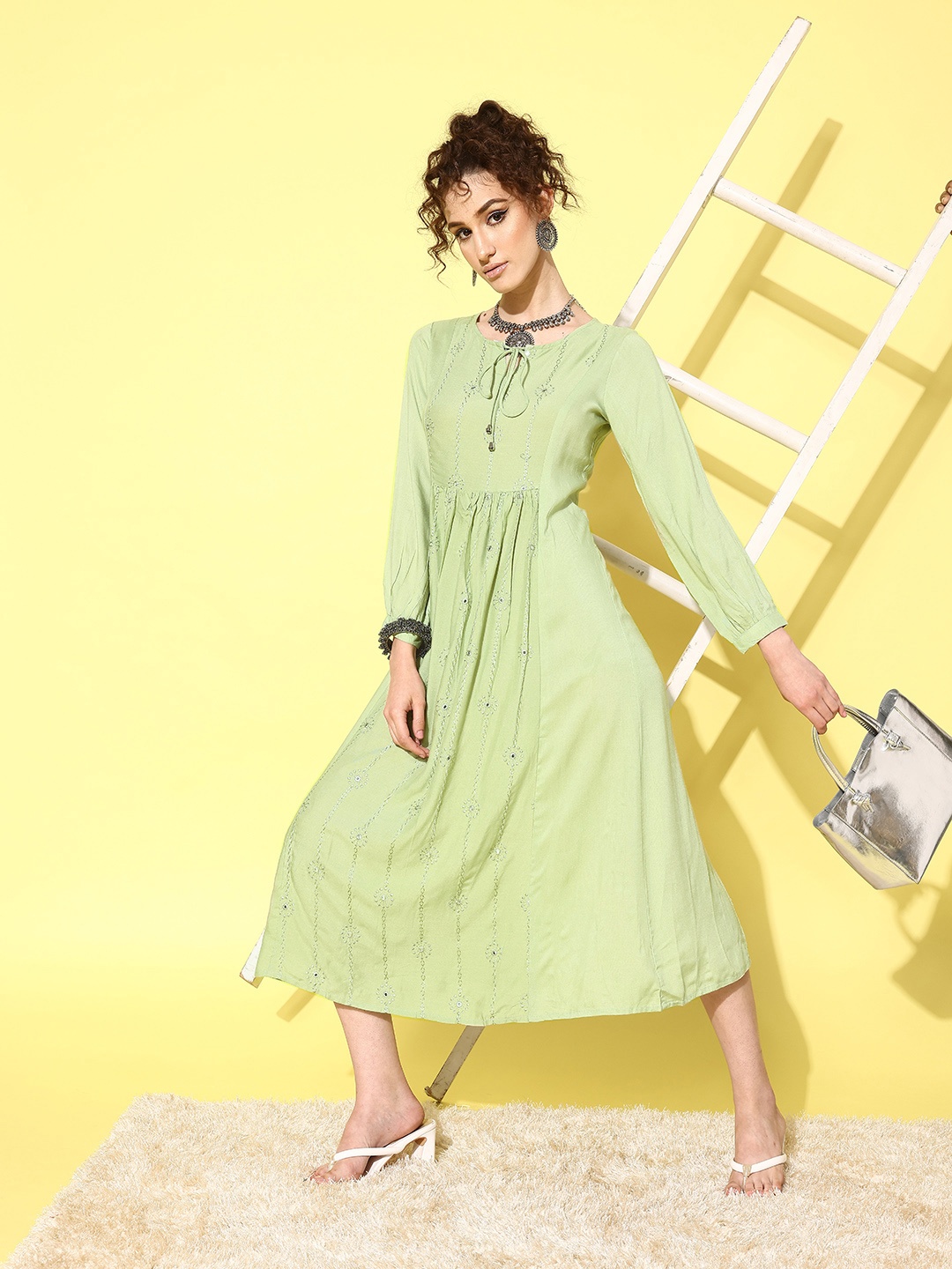 

Juniper Embroidered A-Line Dress, Olive
