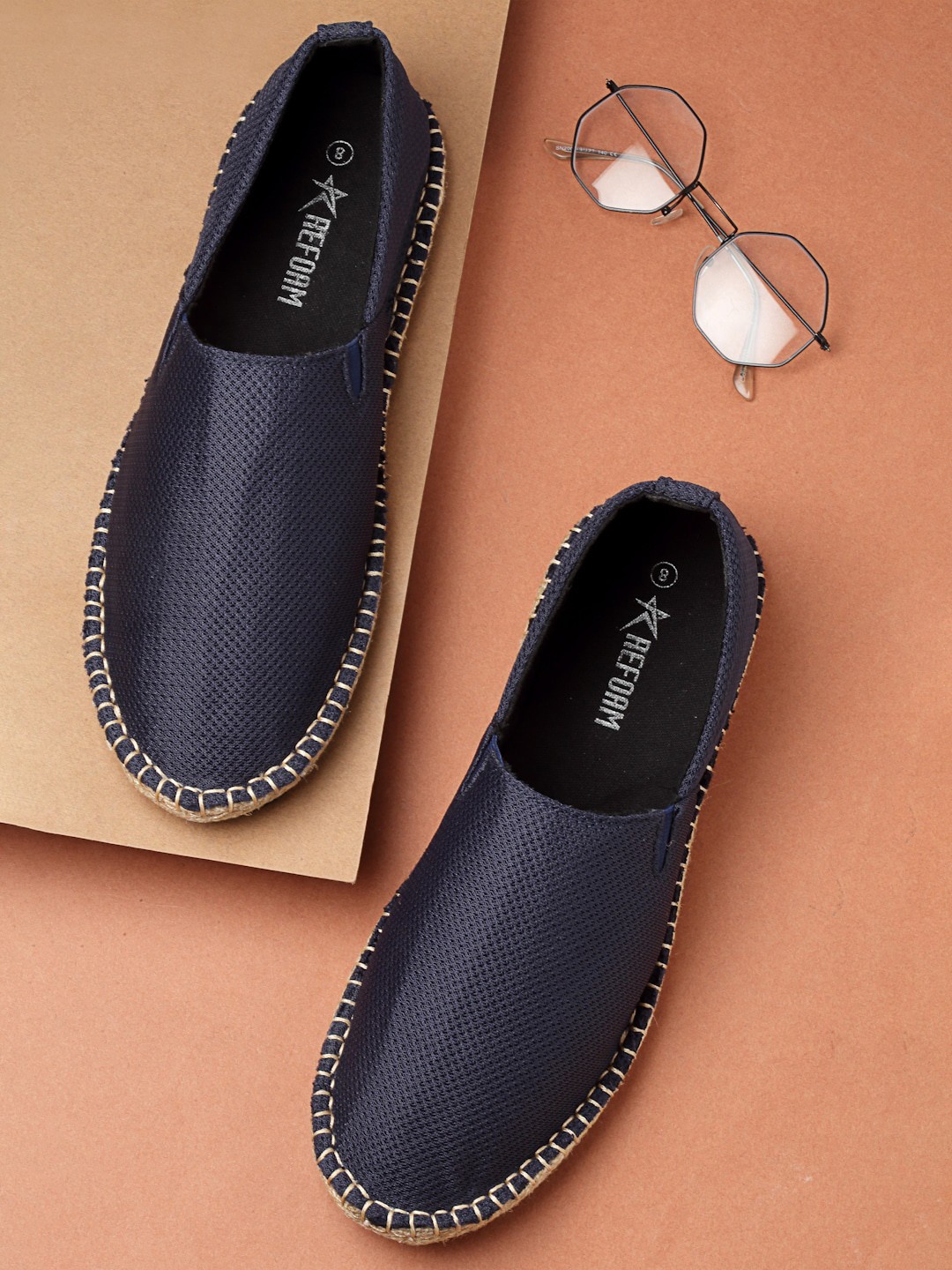 

REFOAM Men Woven Design Lightweight Espadrilles, Navy blue