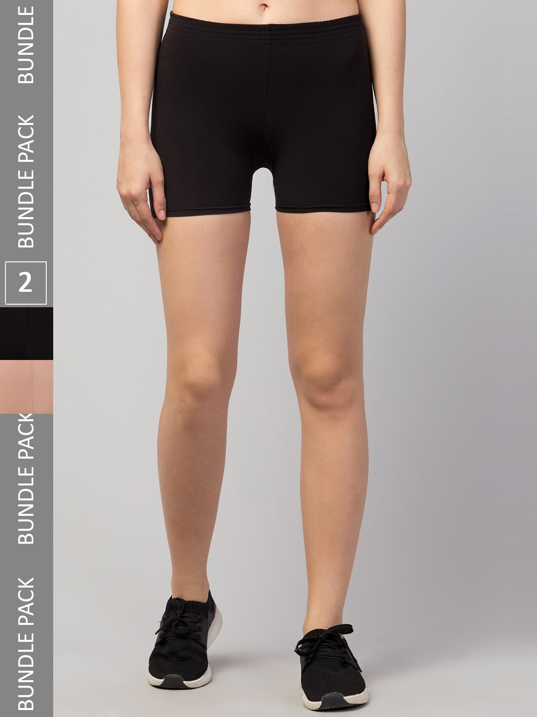 

Lebami Women Pack Of 2 Skinny Fit Cycling e-Dry Technology Biker Shorts, Black