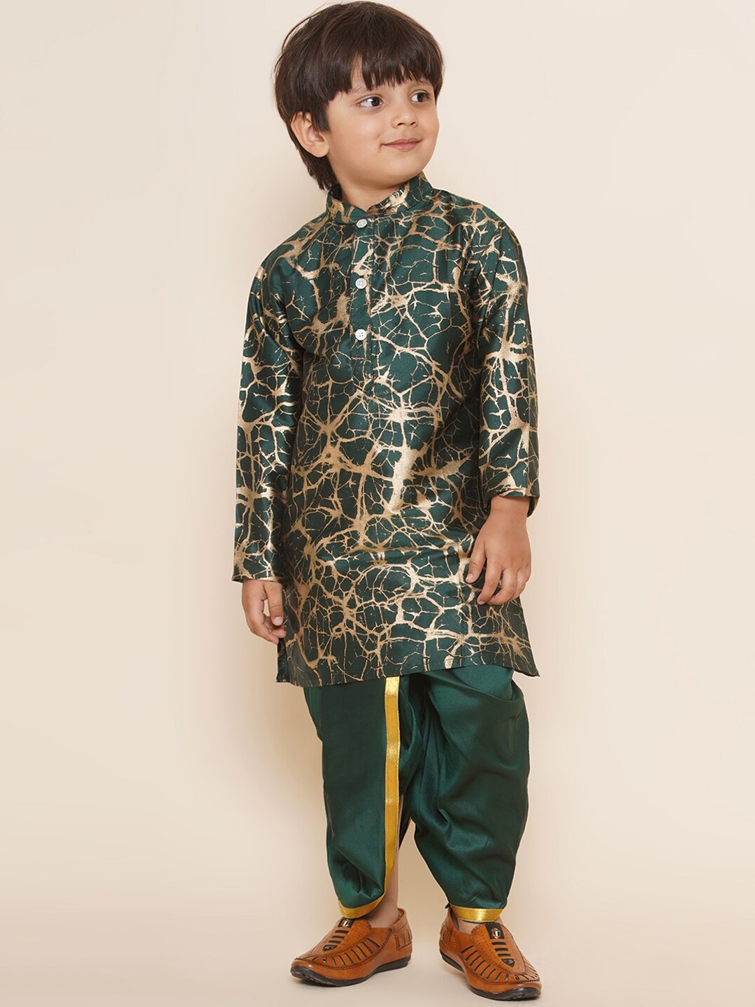 

Sethukrishna Boys Abstract Printed Kurta with Dhoti Pants, Green