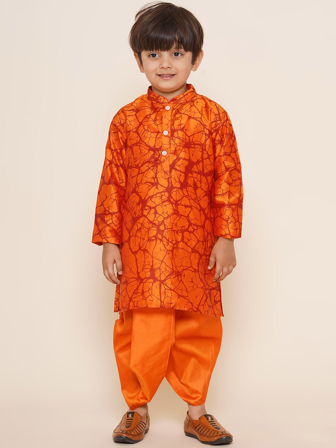 

Sethukrishna Boys Abstract Printed Kurta with Dhoti Pants, Orange