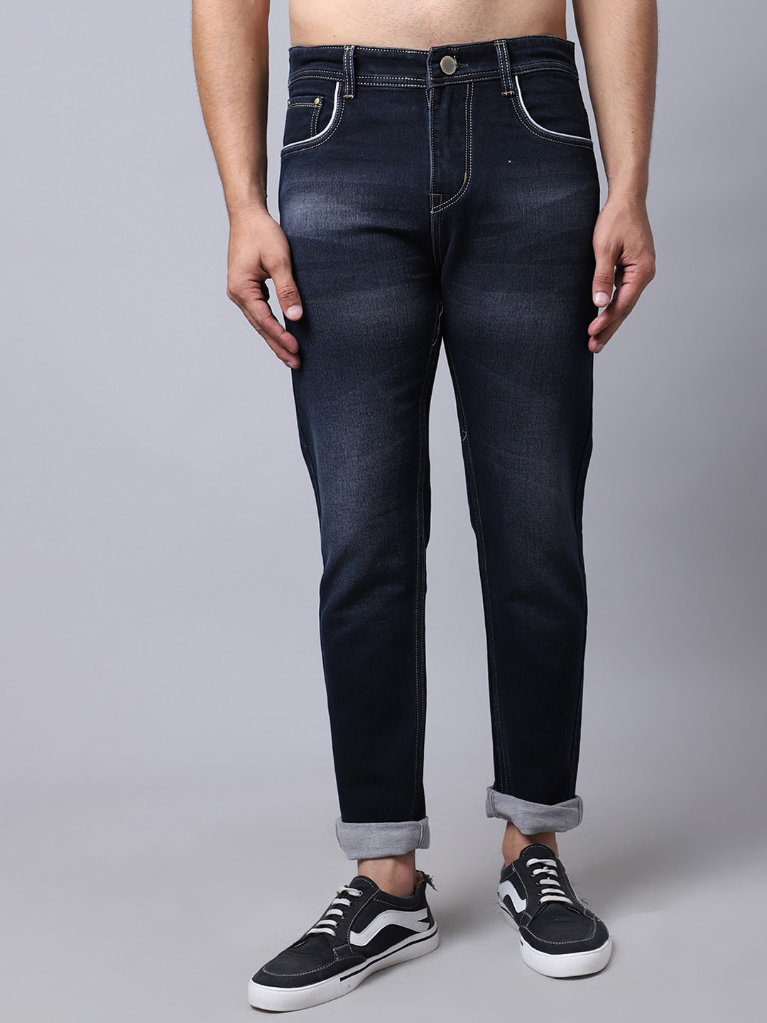 

Provogue Men Mid-Rise Clean Look Light Fade Cotton Jeans, Navy blue