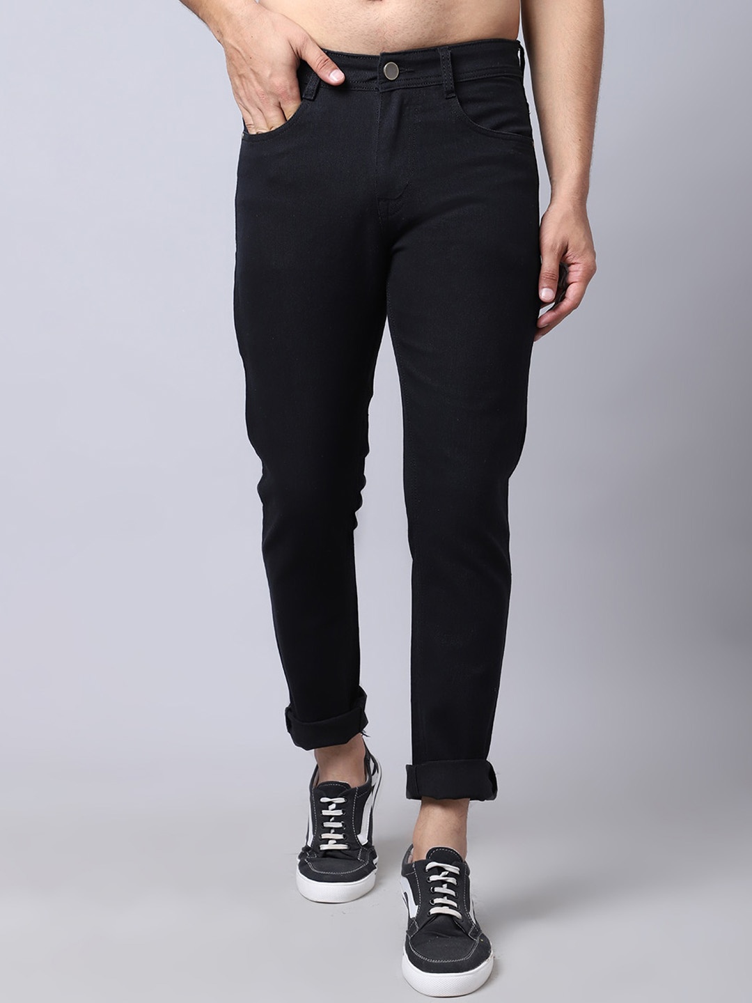 

Provogue Men Mid-Rise Dark Shade Cotton Jeans, Black