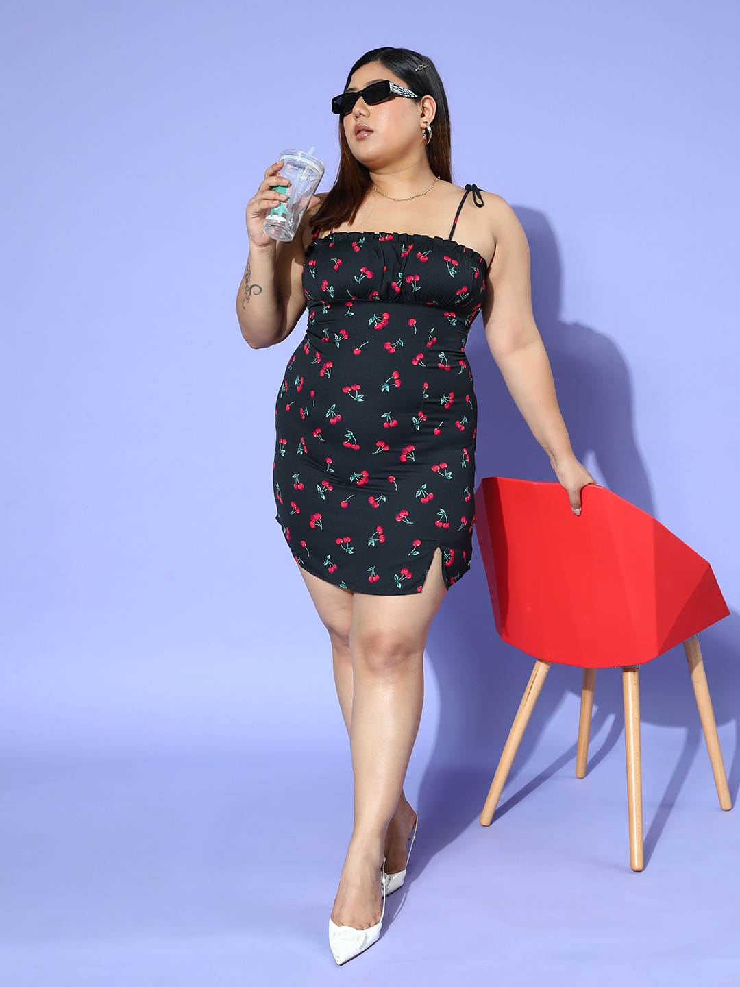 

Berrylush Curve Print Crepe Bodycon Mini Dress, Black