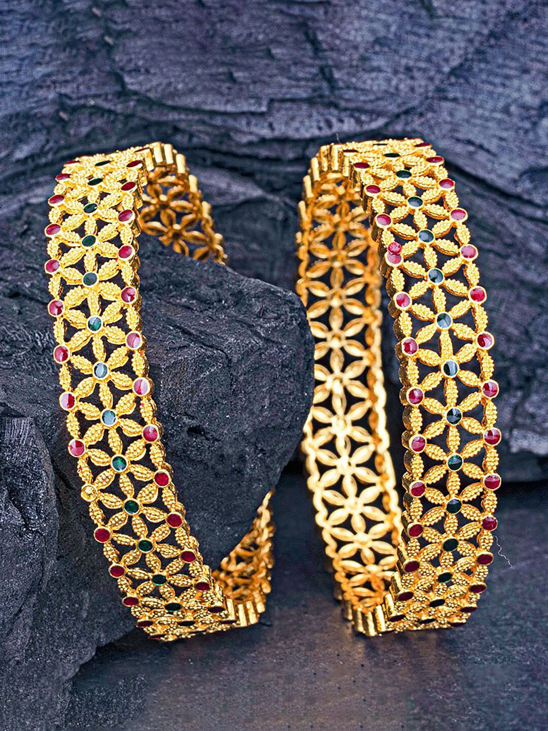 

Sukkhi Set Of 2 Gold-Plated & Stone-Studded Bangles