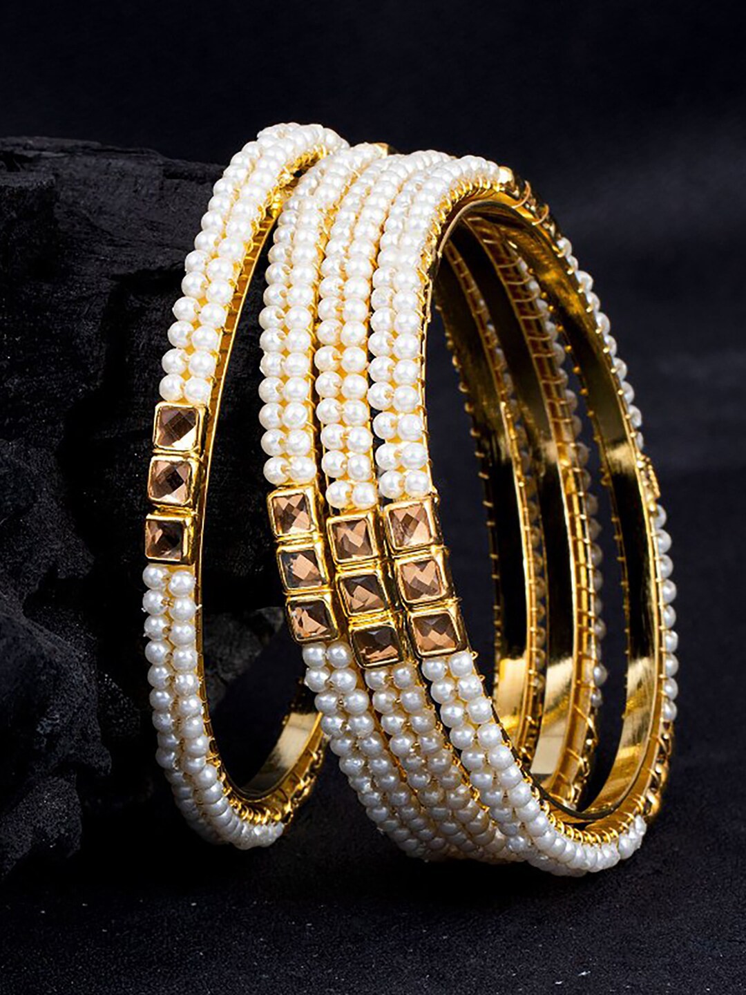 

Sukkhi Set Of 4 Gold-Plated Studded Bangles
