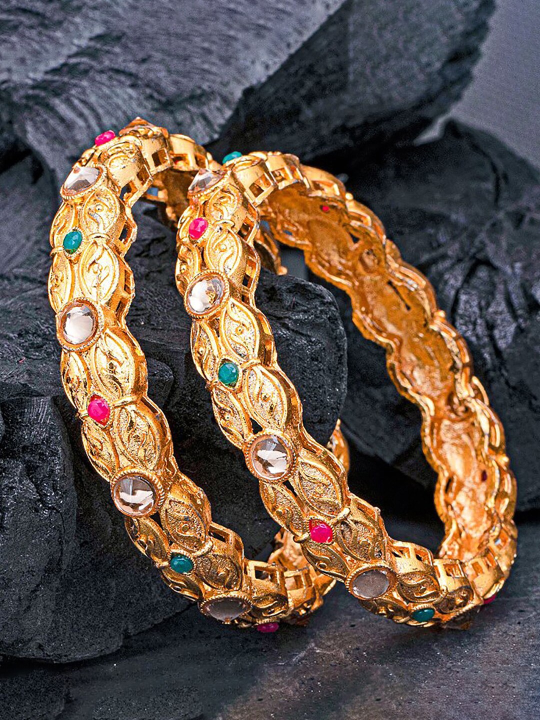

Sukkhi Set Of 2 Gold-Plated & Stone-Studded Bangles