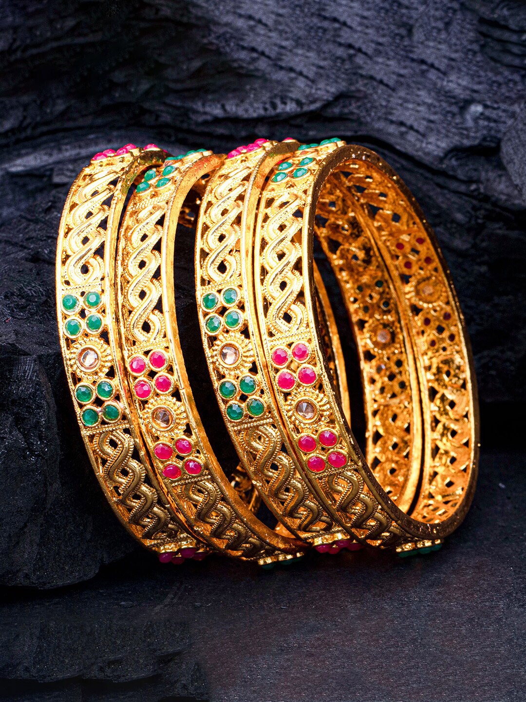

Sukkhi Set of 4 Gold-Plated Artificial-Studded Bangles