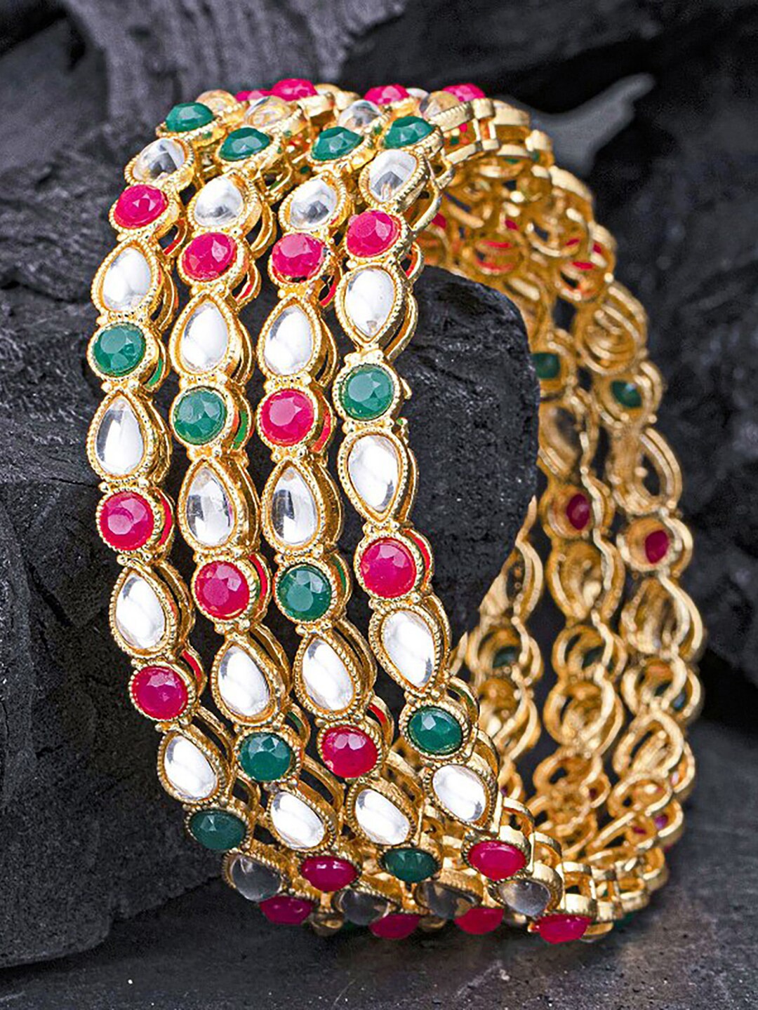 

Sukkhi Set Of 4 Gold-Plated Kundan Stones-Studded Bangles