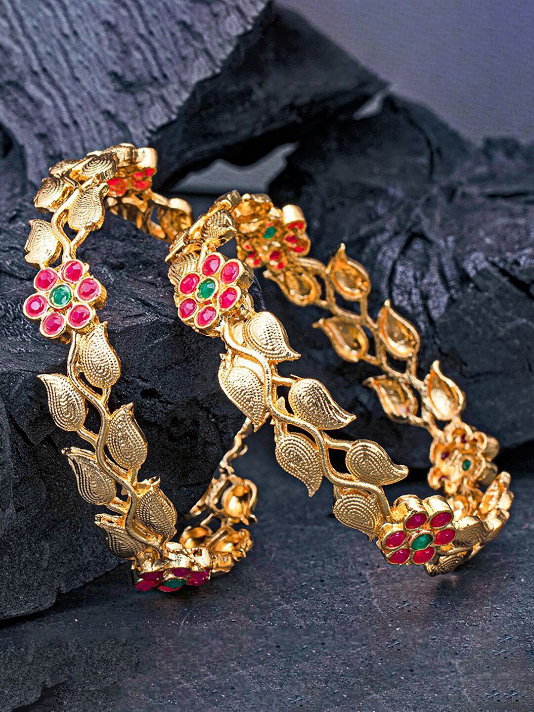 

Sukkhi Set Of 2 Gold-Plated Stones-Studded Bangles