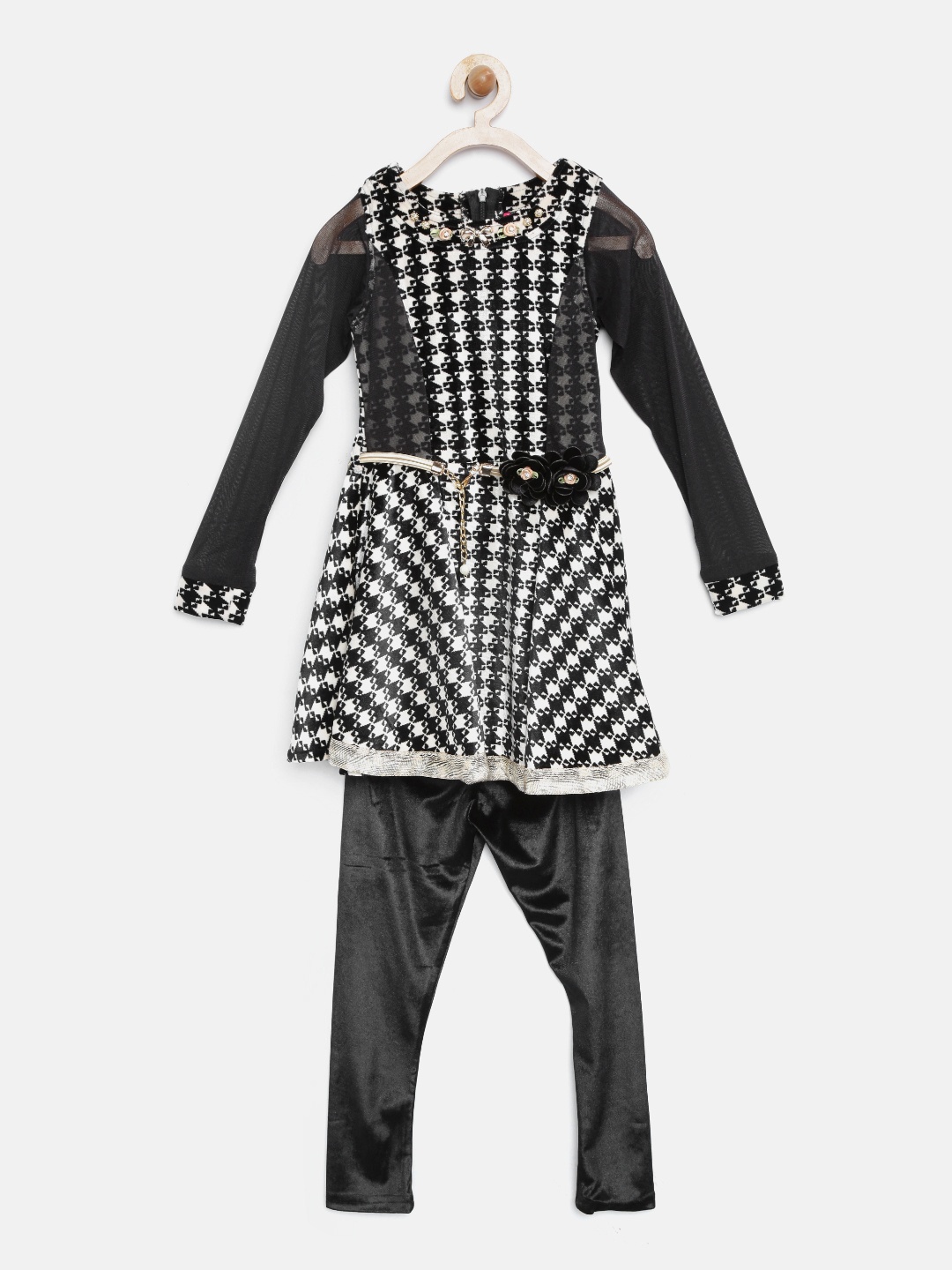 

Tiny Girl Off-White & Black Printed Clothing Set