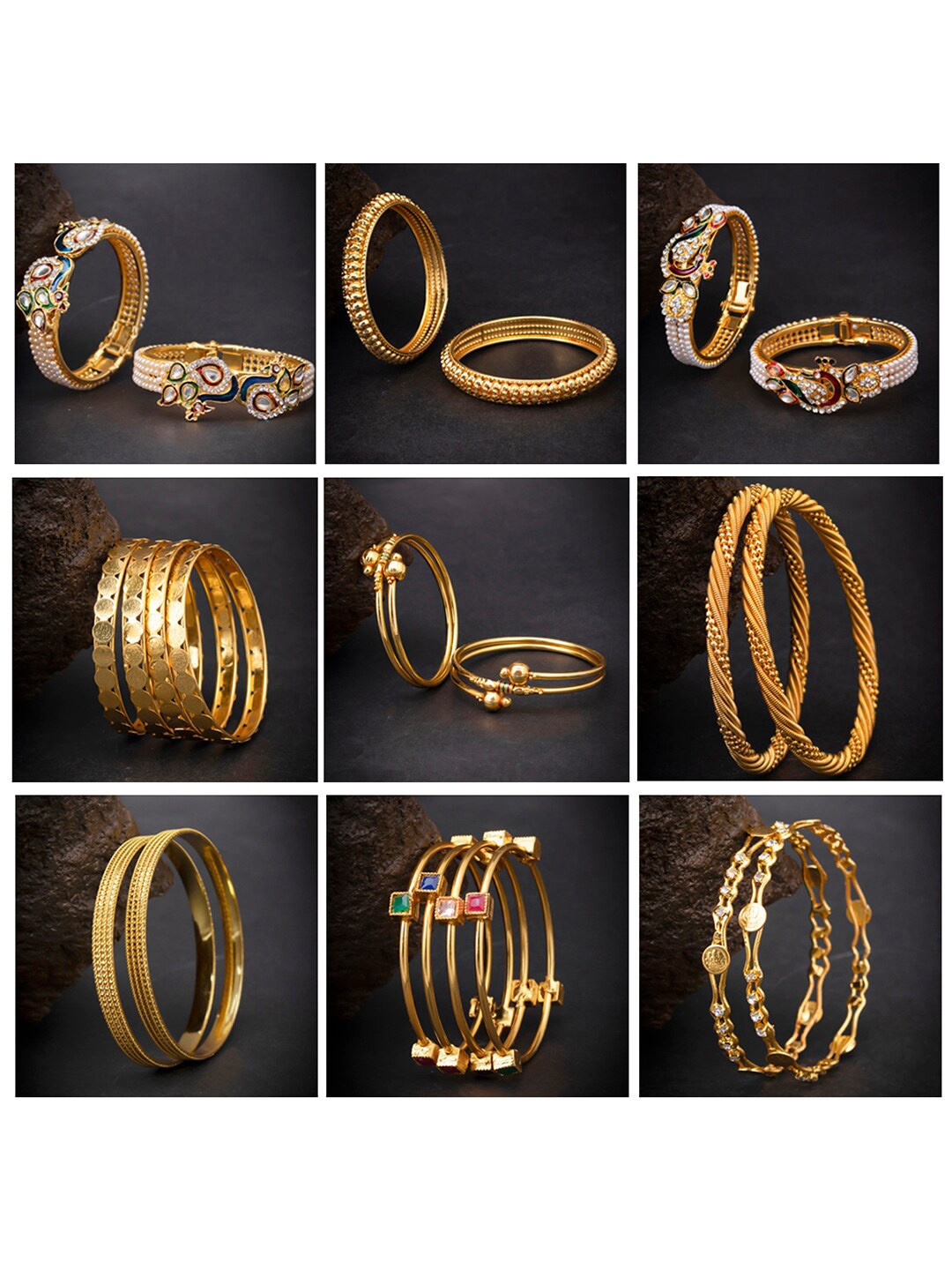 

Sukkhi Set of 9 Gold-Plated Kundan-Studded Bangles, Multi