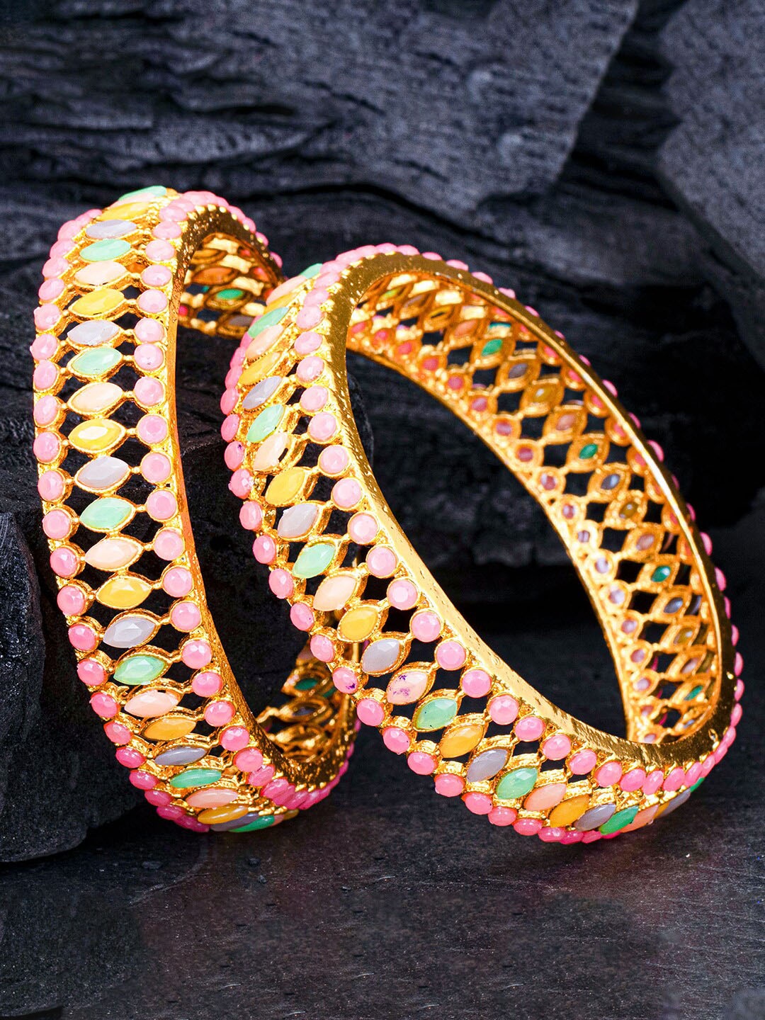 

Sukkhi Set Of 2 Gold-Plated Stone-Studded Bangles