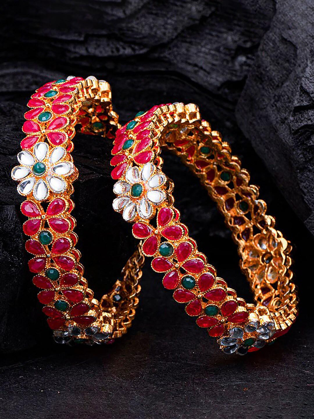 

Sukkhi Set of 2 Gold-Plated Kundan-Studded Bangles