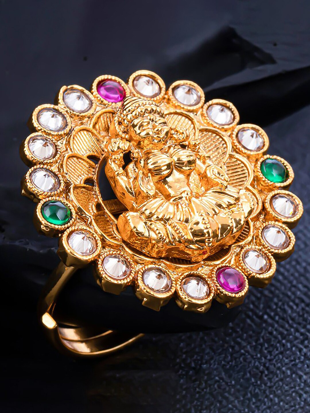 

Sukkhi Gold-Plated Stone-Studded Temple Finger Ring