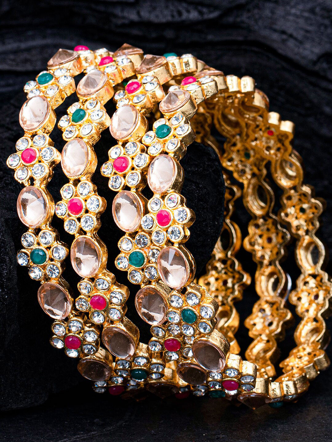 

Sukkhi Set of 4 Gold-Plated Stone-Studded Bangles