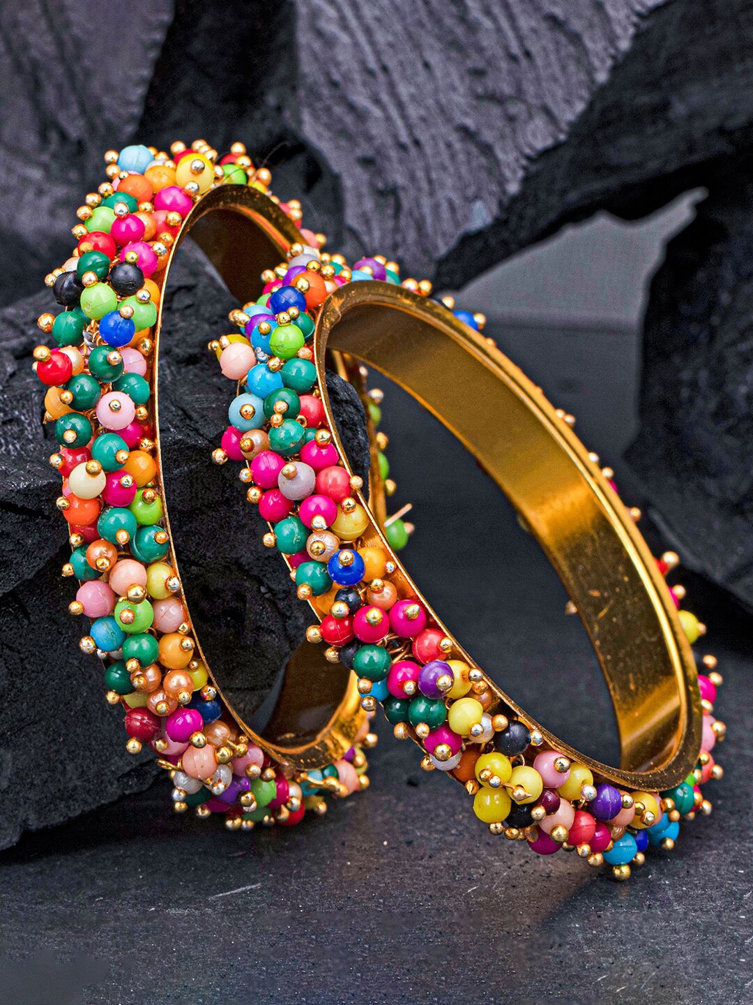 

Sukkhi Set Of 2 Gold-Plated Beaded Beaded Bangles