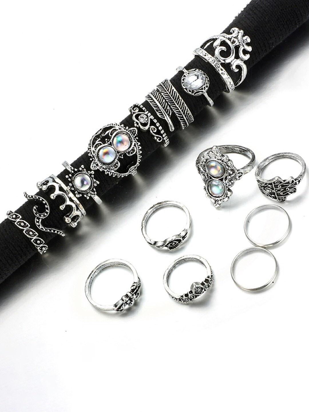 

Sukkhi Set Of 16 Silver-Plated Oxidised Finger Rings