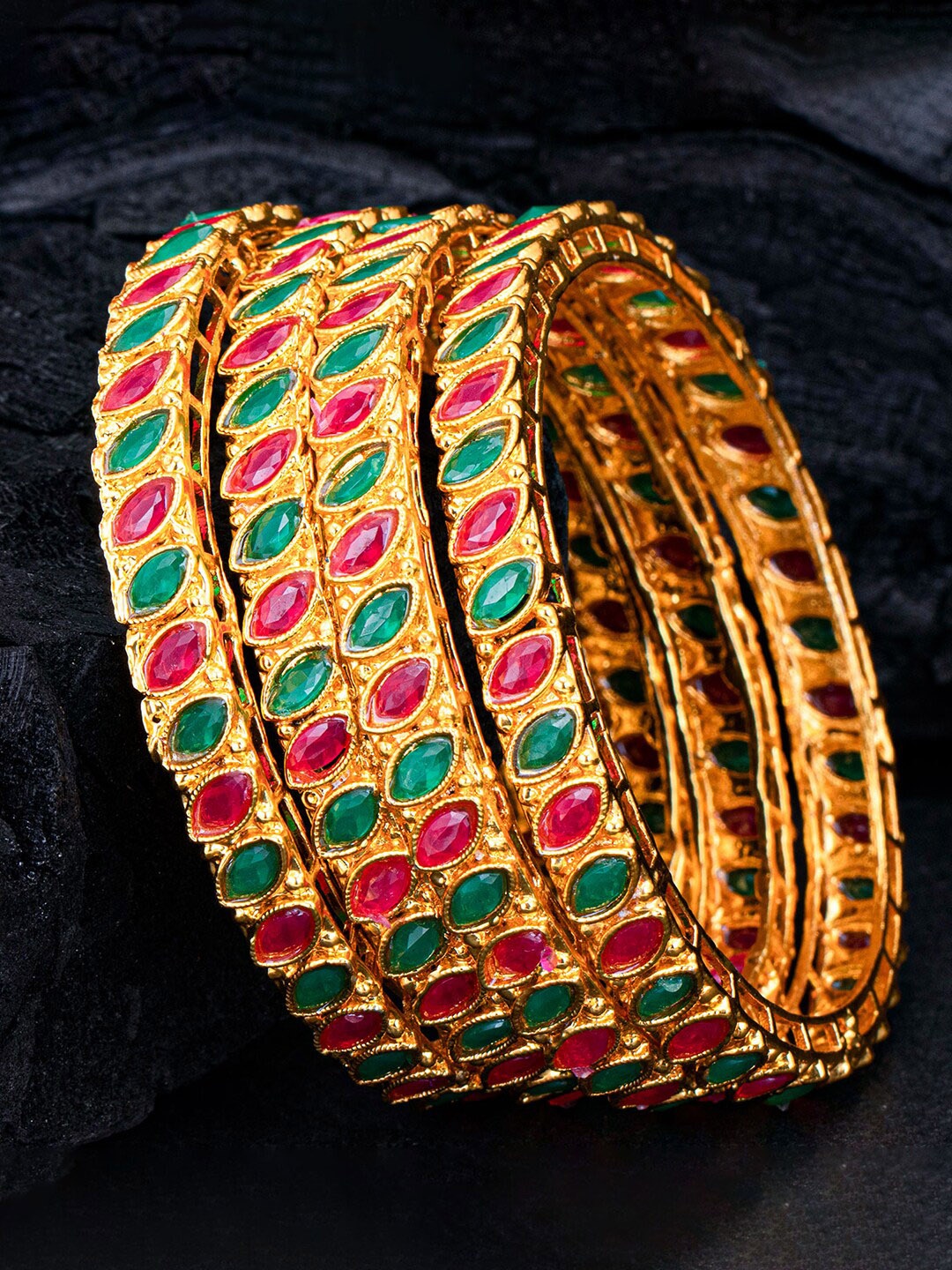 

Sukkhi Set of 4 Gold-Plated Artificial Stones and Beads Studded Bangles