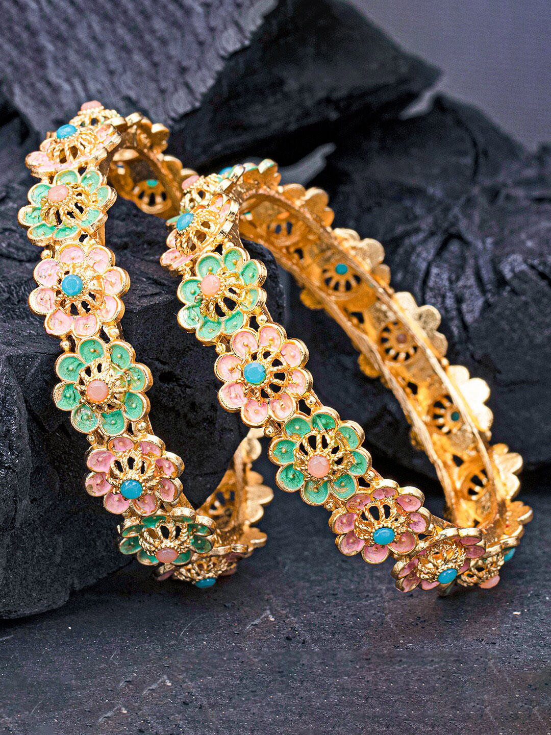 

Sukkhi Set Of 2 Gold-Plated Stone Studded Bangles