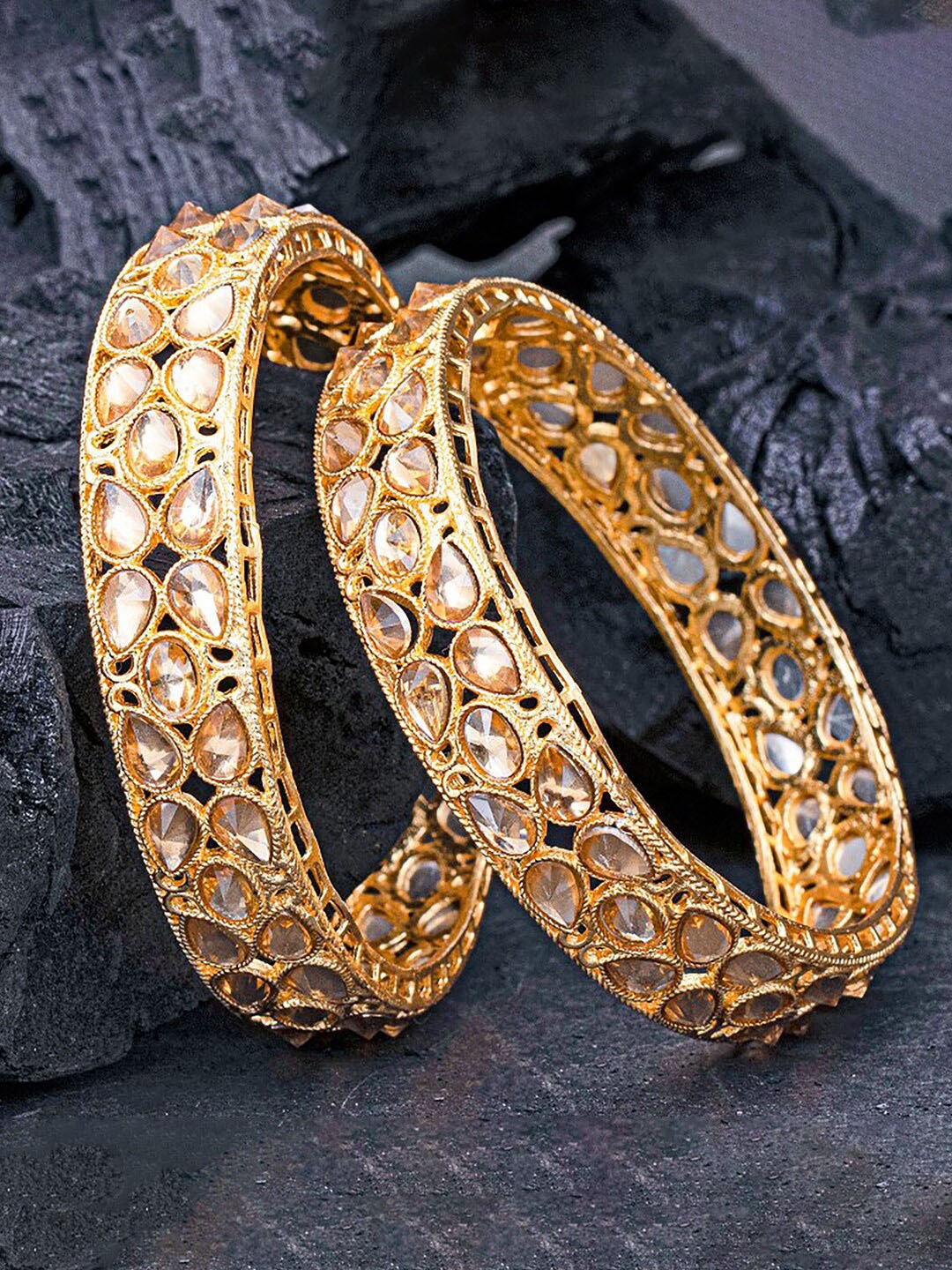 

Sukkhi Set Of 2 Gold-Plated Artificial Stone-Studded Bangles