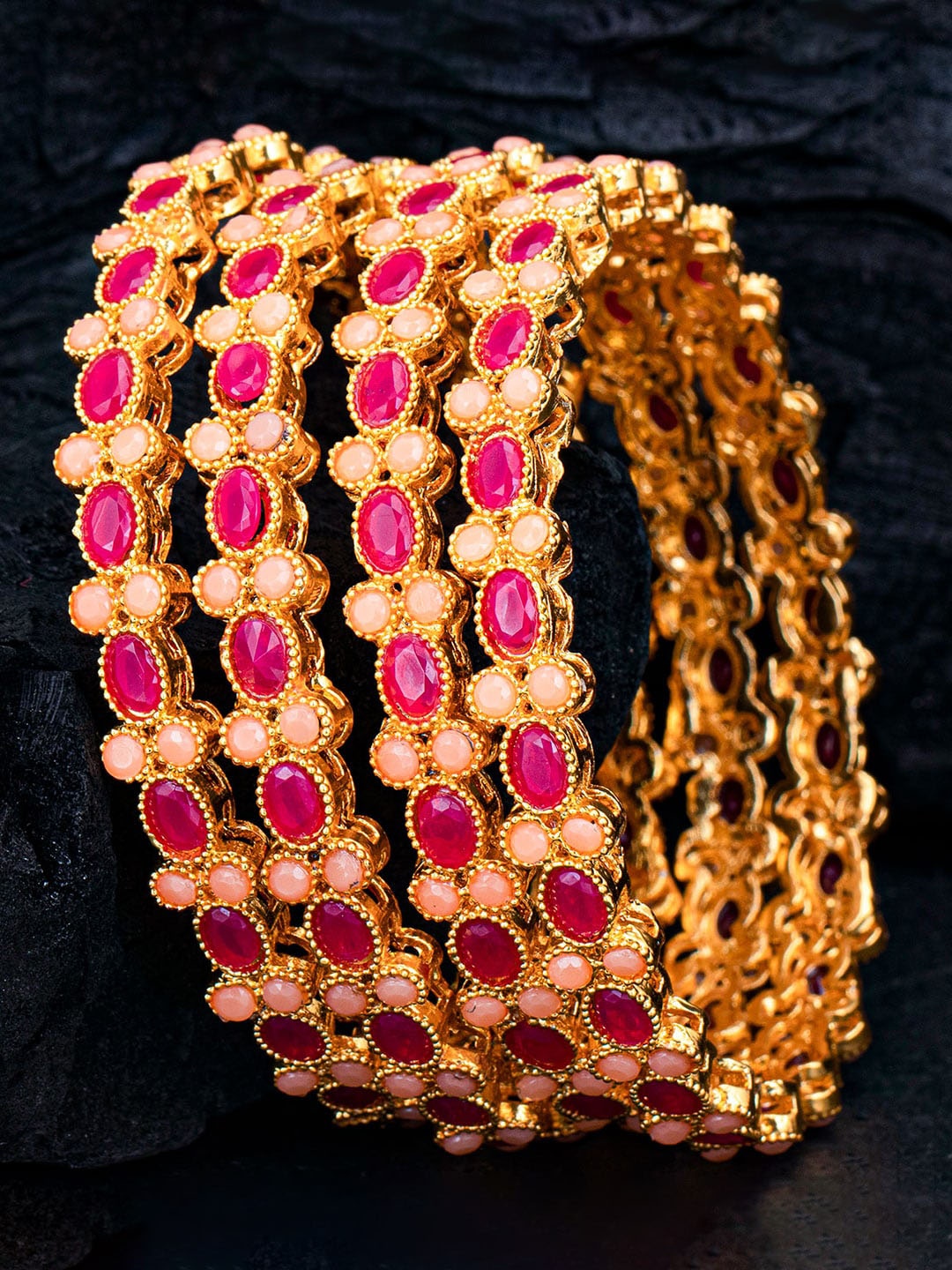 

Sukkhi Set Of 4 Gold-Plated Stones and Beads Studded Bangles