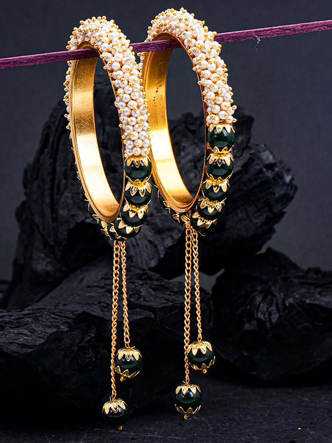 

Sukkhi Set Of 2 Gold-Plated Pearls Studded Bangles