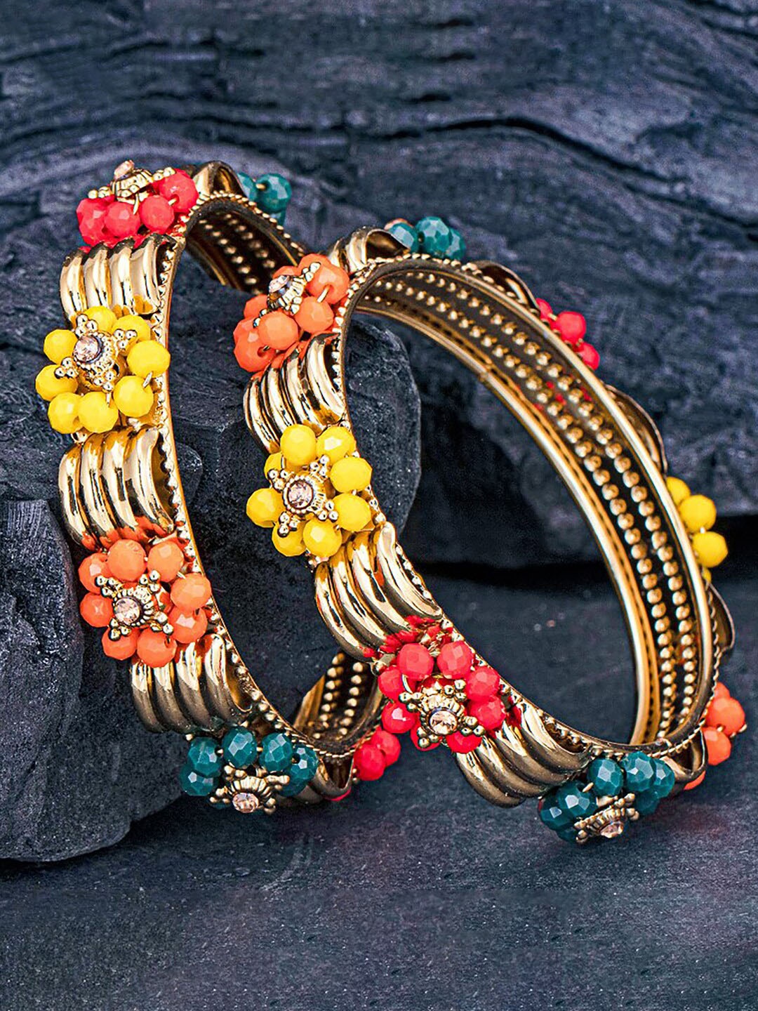 

Sukkhi Set Of 2 Gold-Plated Beaded Bangles